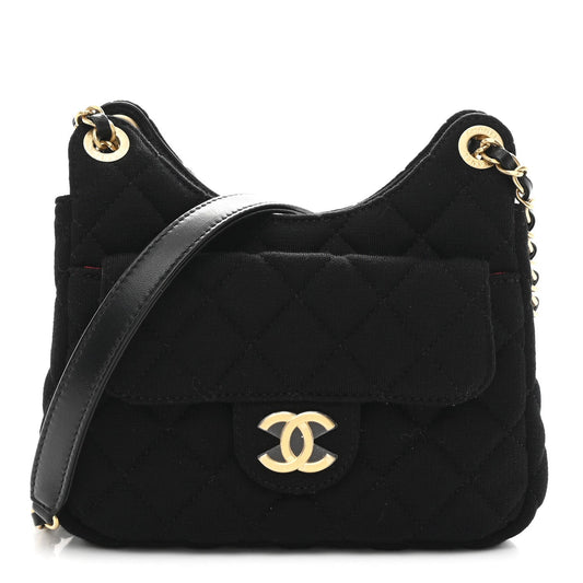 Jersey Quilted Small Wavy CC Hobo Black