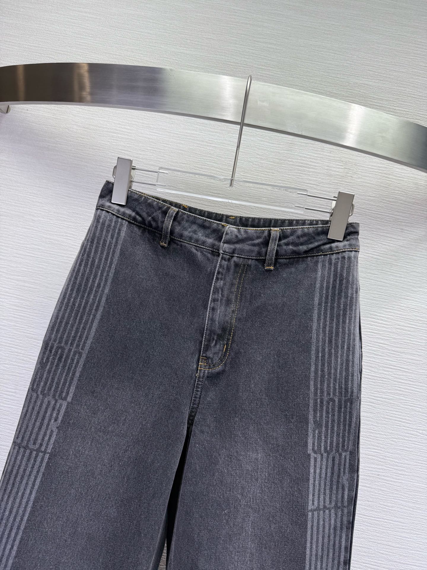 CD 25SS Laser Printed Stripe Pattern Wide-Leg Jeans Dark Gray Cotton 306514