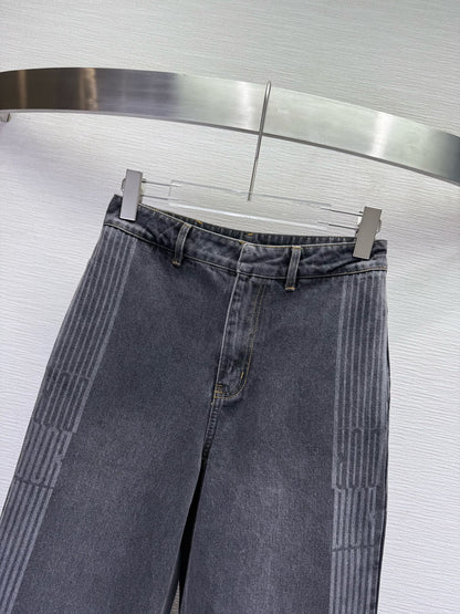 CD 25SS Laser Printed Stripe Pattern Wide-Leg Jeans Dark Gray Cotton 306514