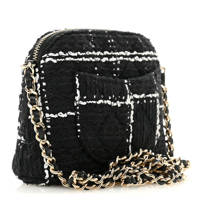 Tweed Quilted Mini Clutch With Chain  Black White