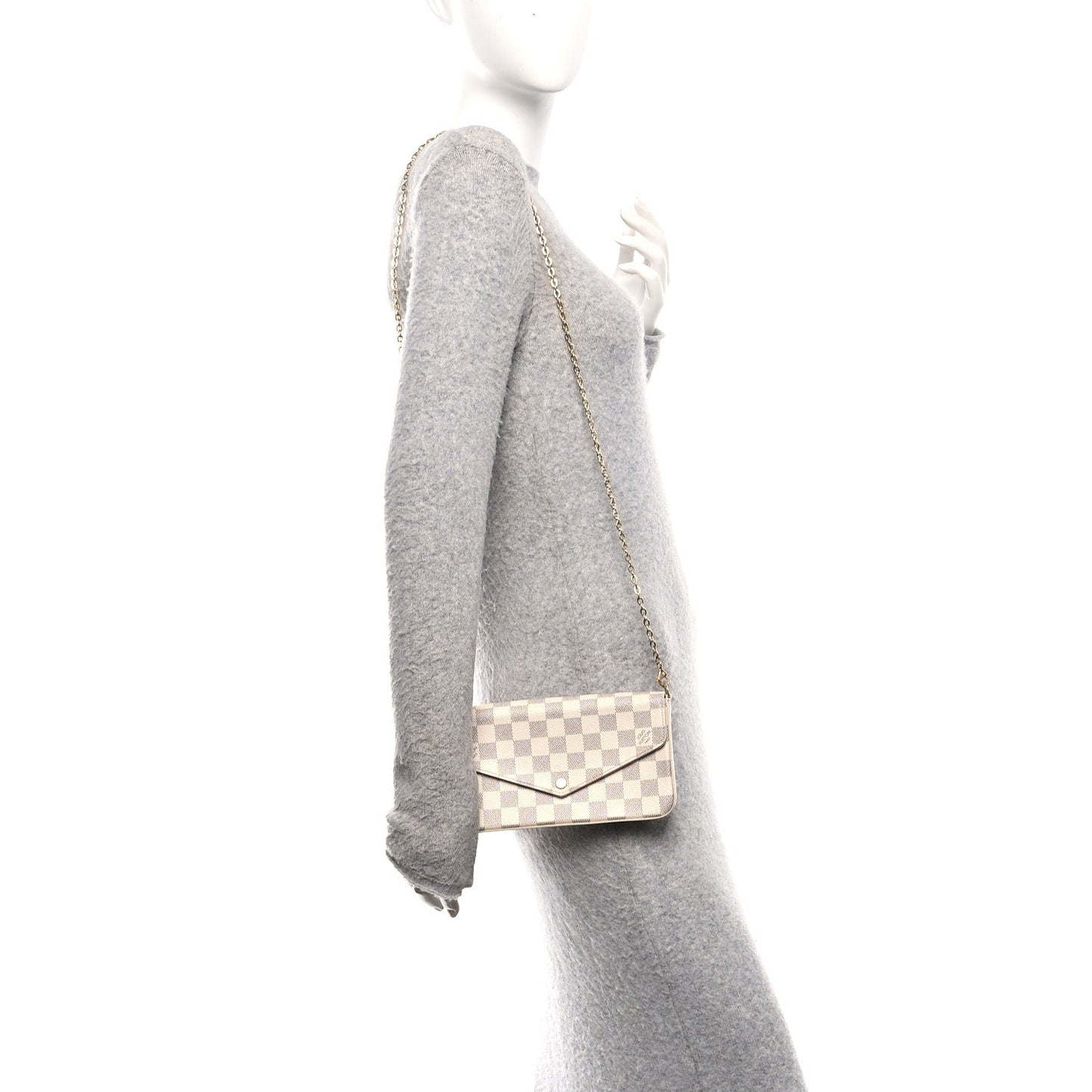 Damier Azur Pochette Felicie Chain Wallet Rose Ballerine