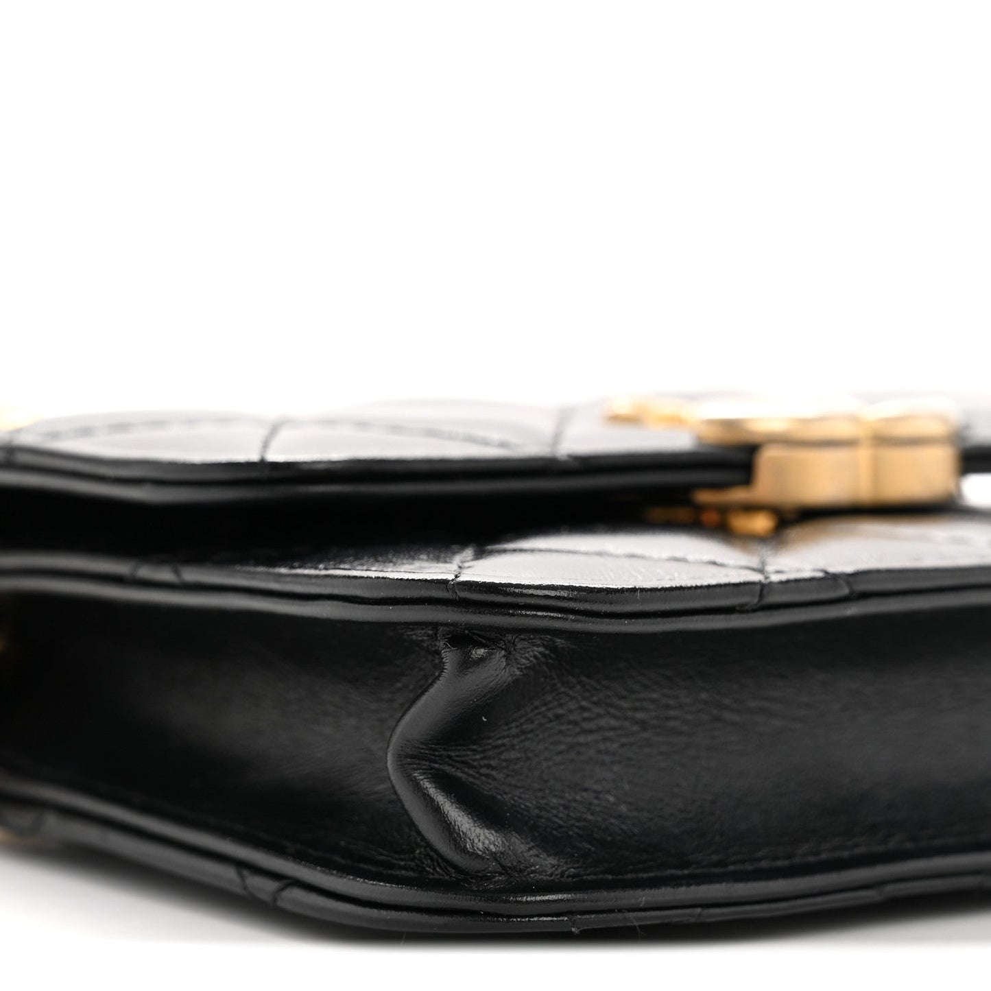 Calfskin Quilted Perfect Fit Coin Purse With Chain Black