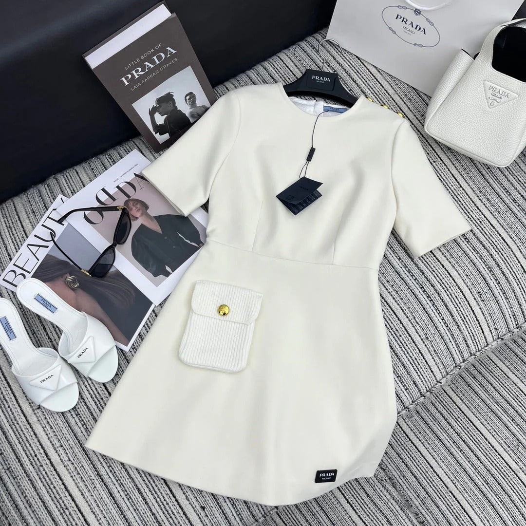 PRADA 25S CREW NECK SHORT-SLEEVE DRESS 350