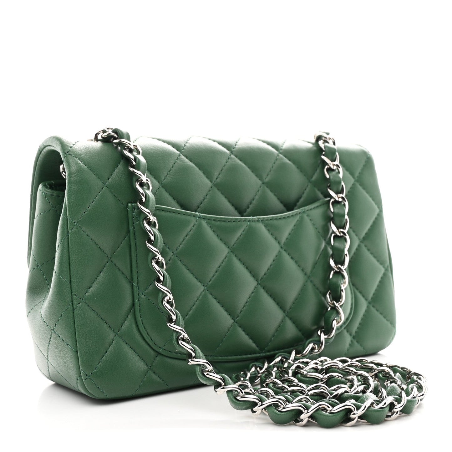 Lambskin Quilted Mini Rectangular Flap Dark Green