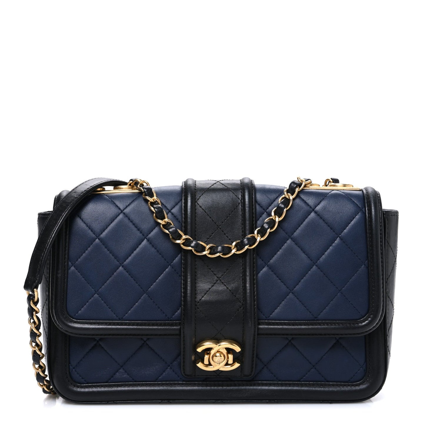 Lambskin Quilted Medium Elegant CC Flap Navy Black