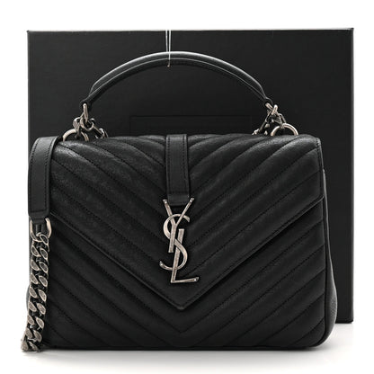 Sheepskin Matelasse Chevron Monogram Medium College Bag Black