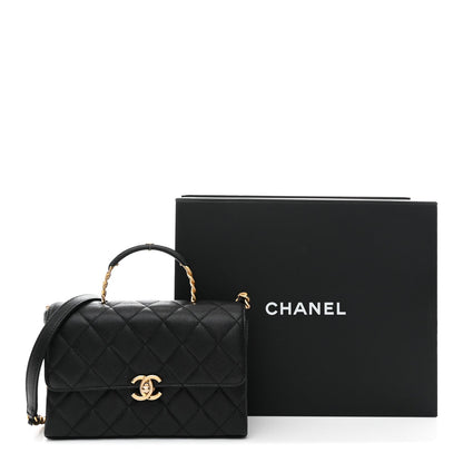 Caviar Quilted Medium Carry Me Top Handle Flap Black