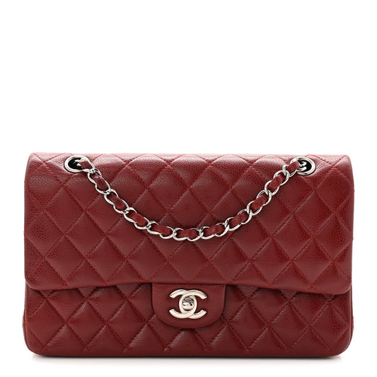 Caviar Quilted Medium Double Flap Burgundy