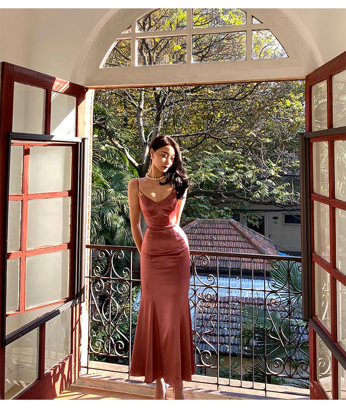 Glamorous Mermaid Backless Cross-up Satin Prom Dress  Y2669