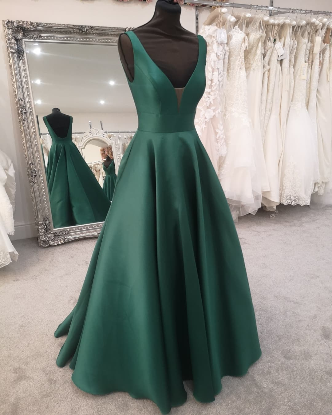 Simple Green Satin A-line Long Prom Dress,Graduation Dress,Formal Gown Y1165