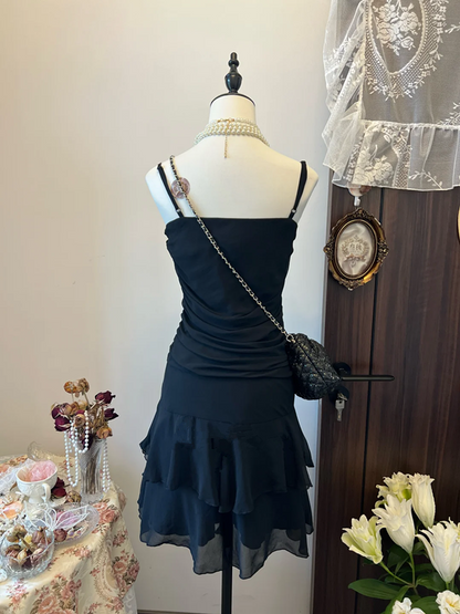 Black halter neckline bow design waist slim skirt homecoming dress R4272