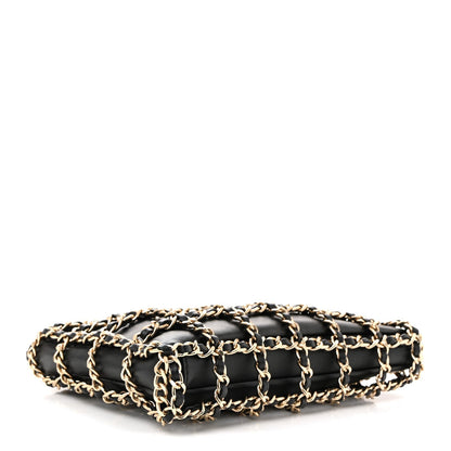 Lambskin Chain Frame Shoulder Bag Black