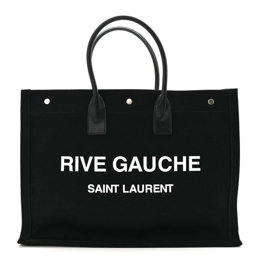 Linen Calfskin Rive Gauche Tote Black