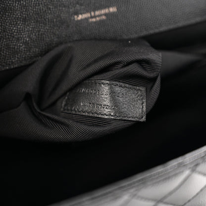 Grain De Poudre Textured Mixed Matelasse Large Triquilt Monogram Monochrome Satchel Black
