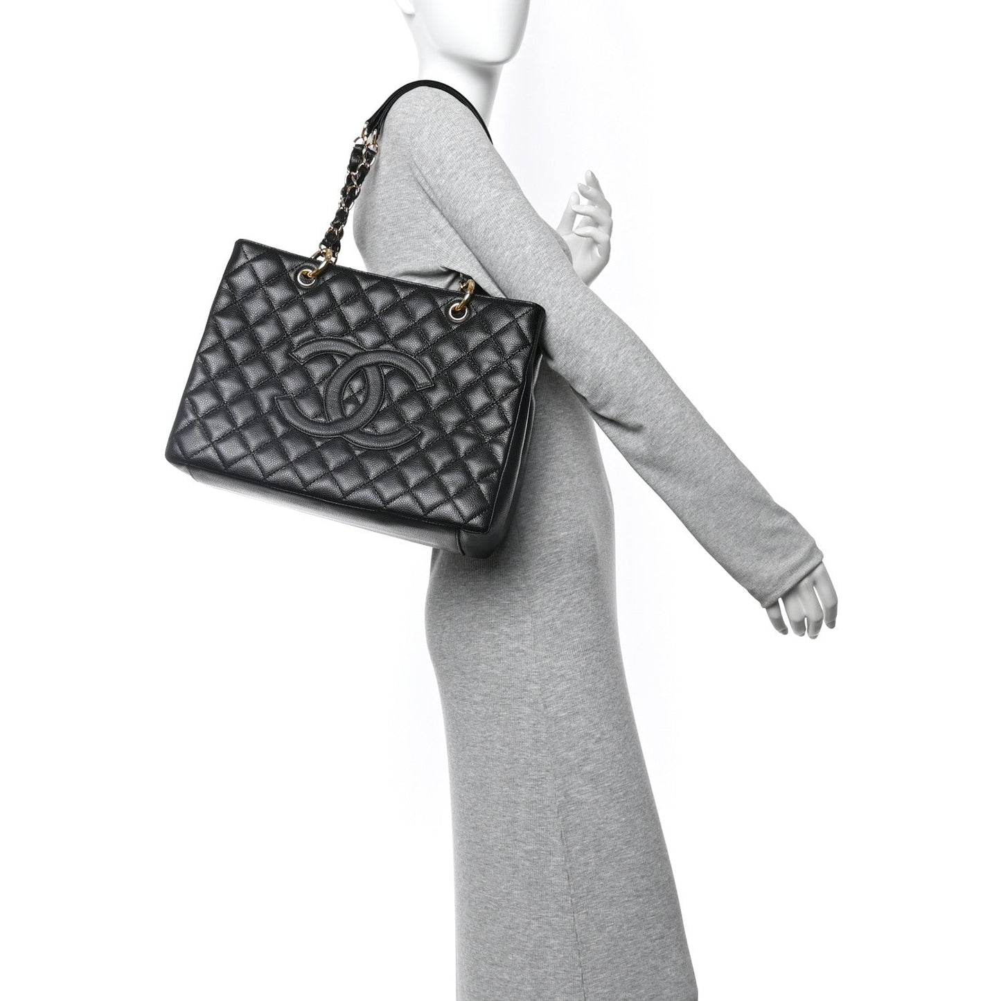 Caviar Quilted Grand Shopping Tote GST Black