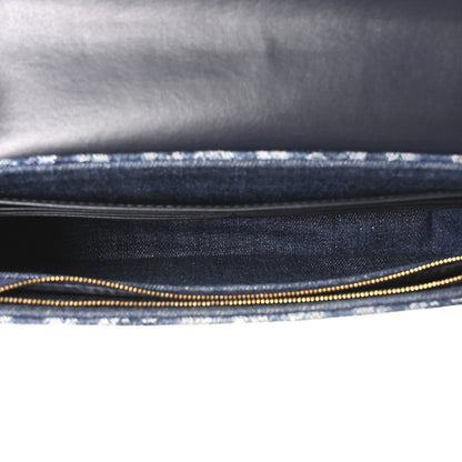 Oblique Denim Saddle Chain Long Wallet Blue