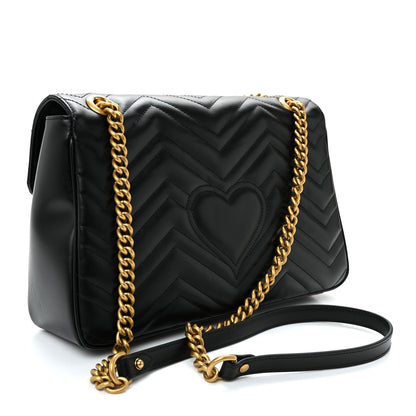 Calfskin Matelasse Medium GG Marmont Shoulder Bag Black