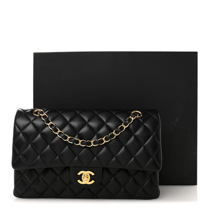 Lambskin Quilted Medium Double Flap Black