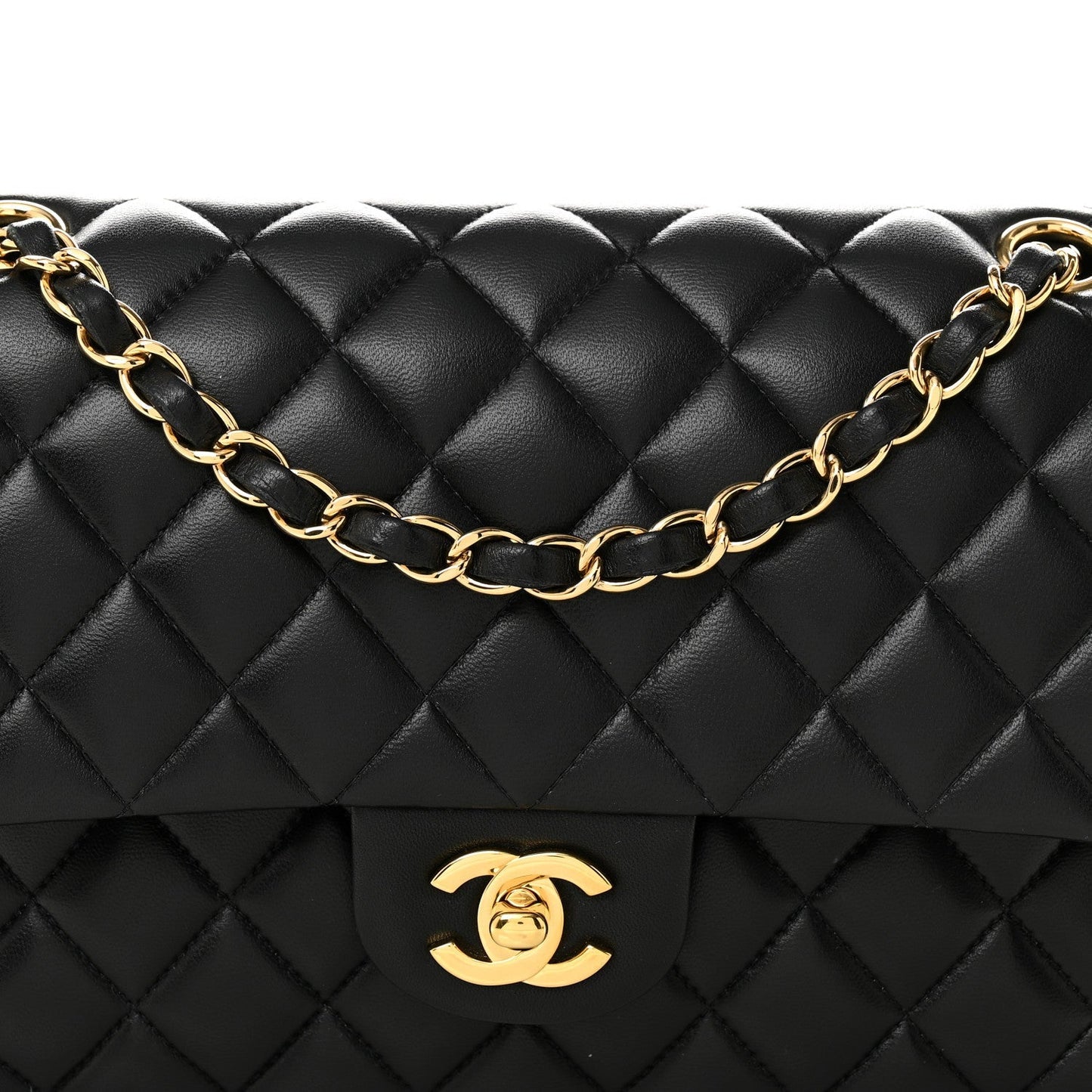 Lambskin Quilted Medium Double Flap Black