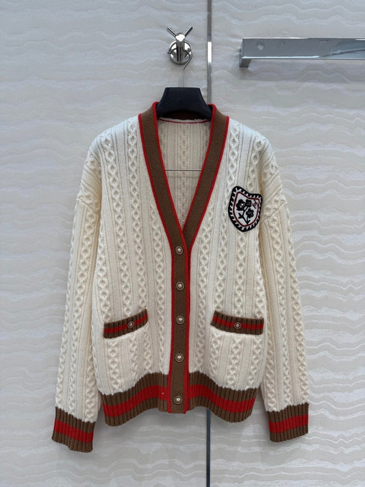 CC Spring 26 Cardigan White Brown Red Wool 342796