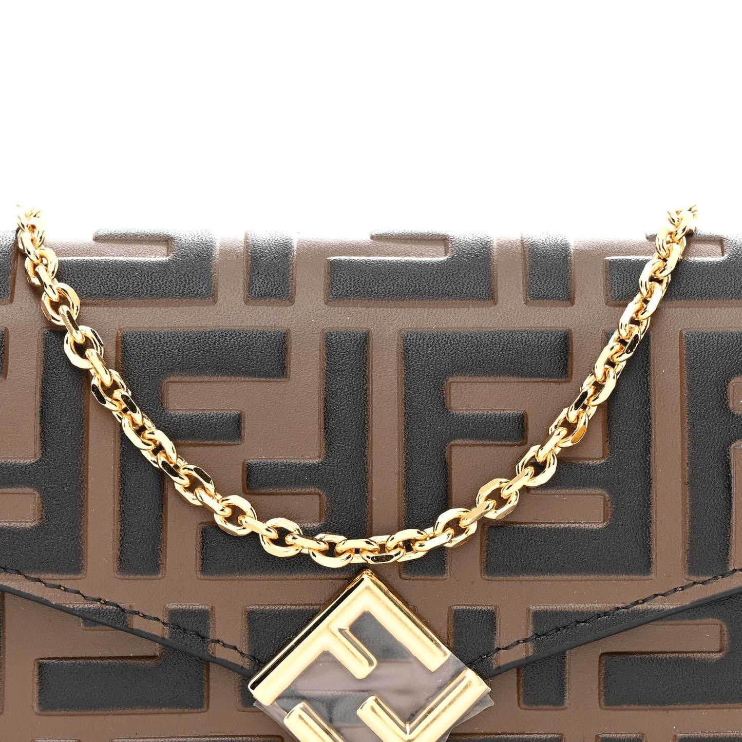 Vitello Soft F is Fendi Bi-Color FF 1974 Embossed Continental Envelope Wallet On Chain Maya Black