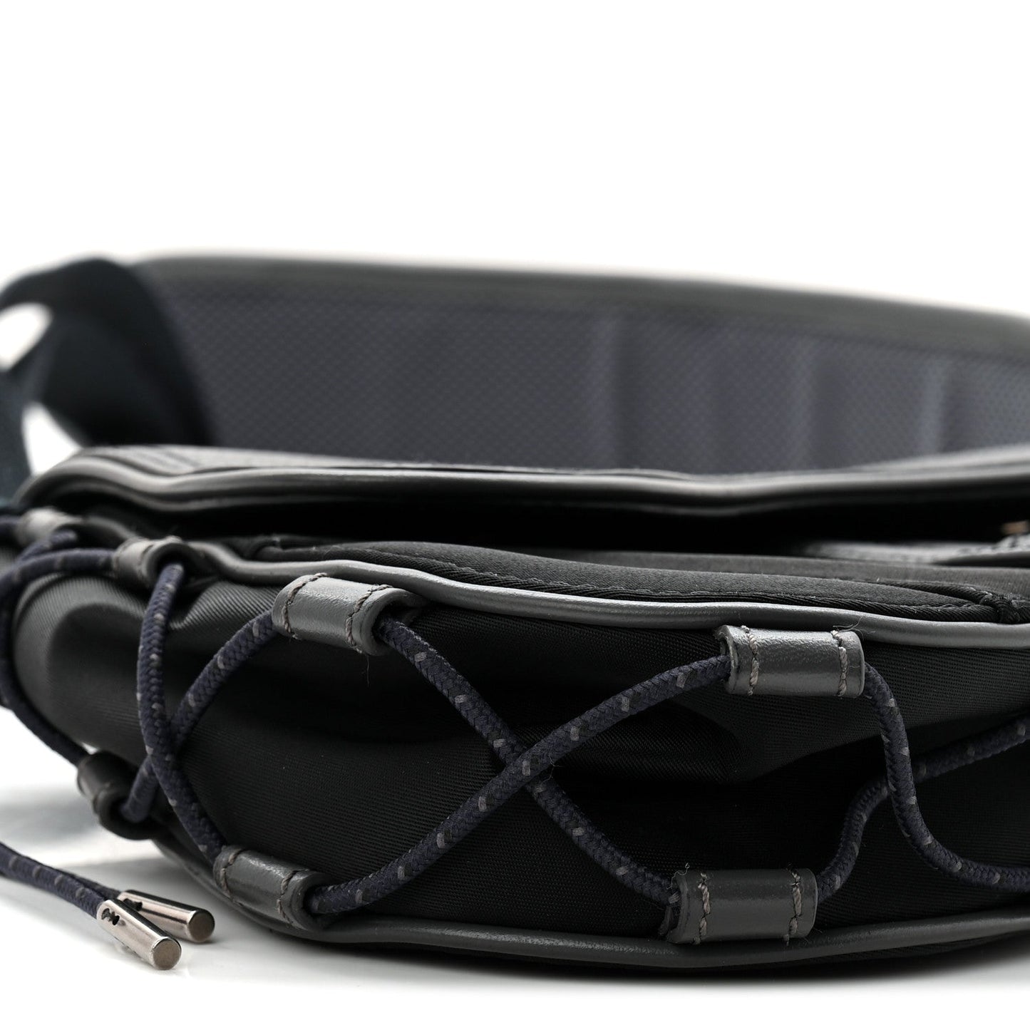 X SACAI Grained Calfskin Technical Fabric Mens Saddle Bag Black