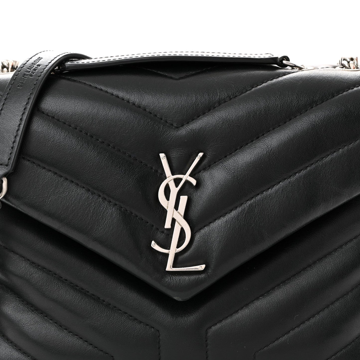 Calfskin Y Quilted Monogram Small Loulou Chain Satchel Black