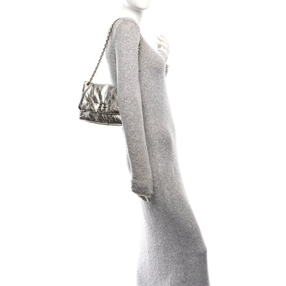 Metallized Arena Calfskin MIni Monaco Chain Shoulder Bag Silver