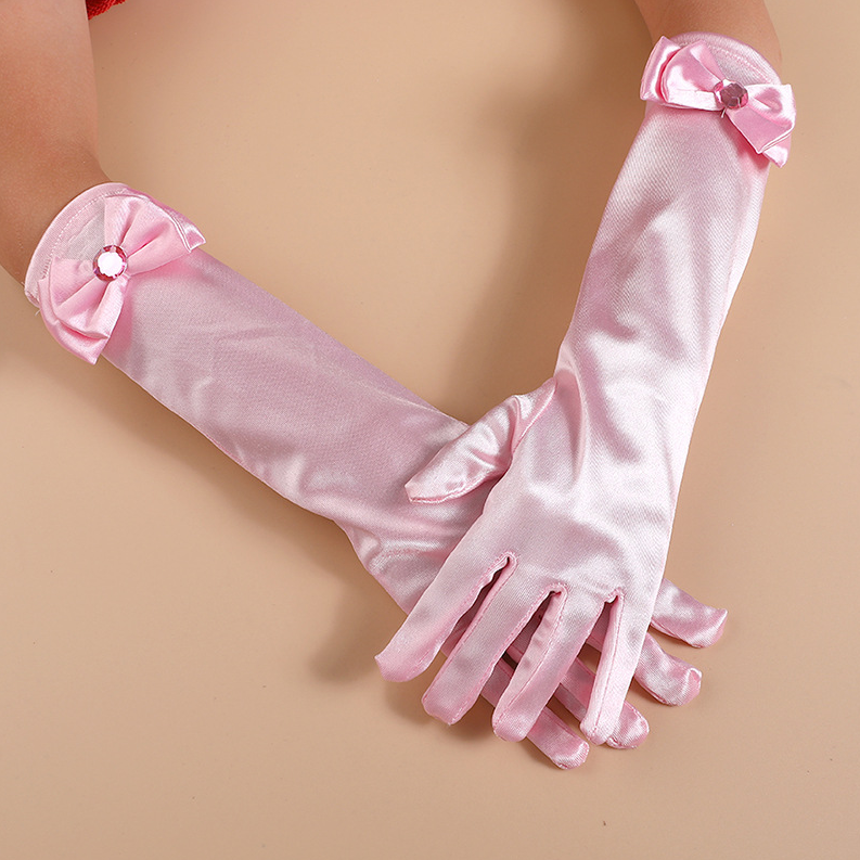Children's Satin Bow Gloves Children's Performance Party Dress Accessories Sun Protection Long     S6266