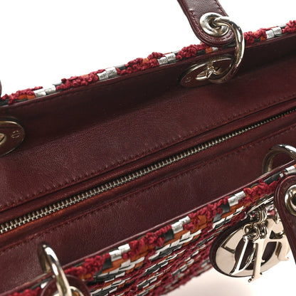 Lambskin Woven Tweed Large Lady Dior Red Multicolor