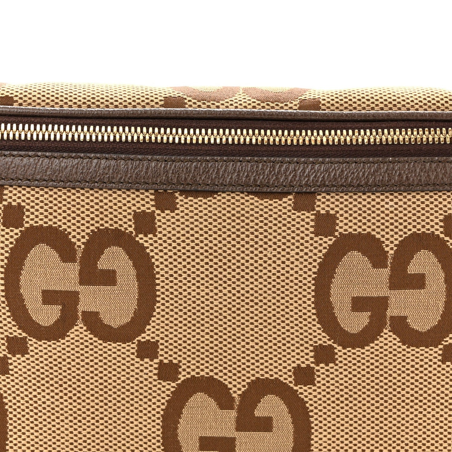Monogram Jumbo GG Textured Dollar Calfskin Web Belt Bag Camel Ebony New Acero