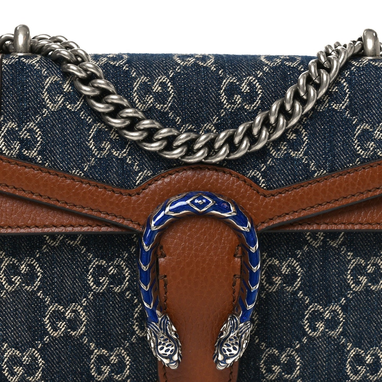 New Denim GG Monogram Dollar Calfskin Enamel Mini Dionysus Shoulder Bag Blue Tea Cuir Epilog Electric Blue