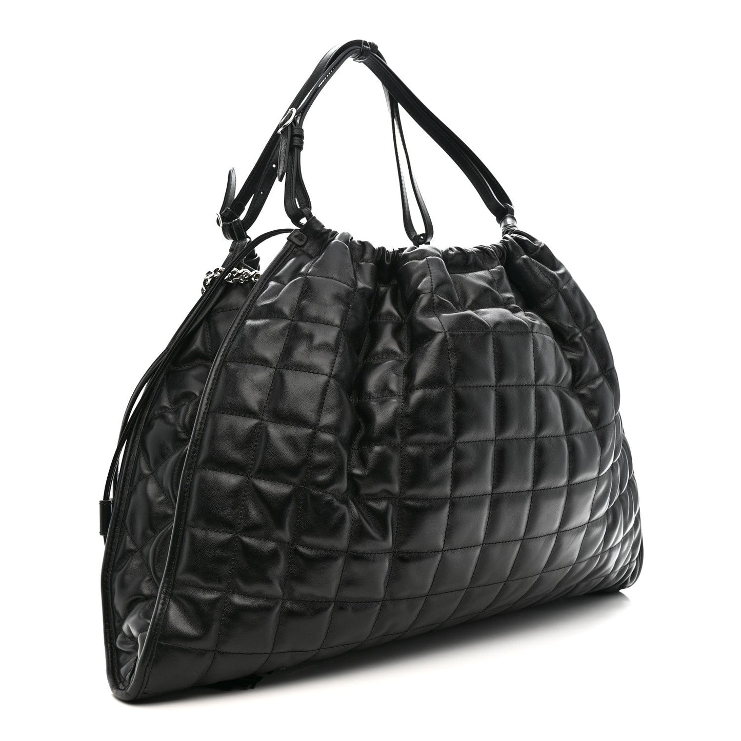 Calfskin Quilted Large Deco Tote Bag Black