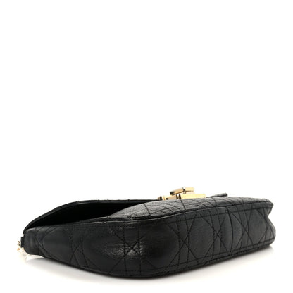 Grained Calfskin Cannage Diorling Wallet On Chain Black