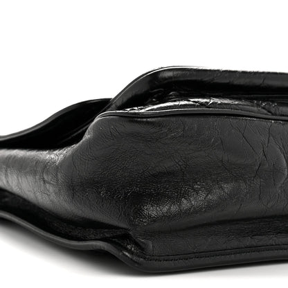 Crinkled Calfskin Matelasse Monogram Medium Niki Chain Satchel Black