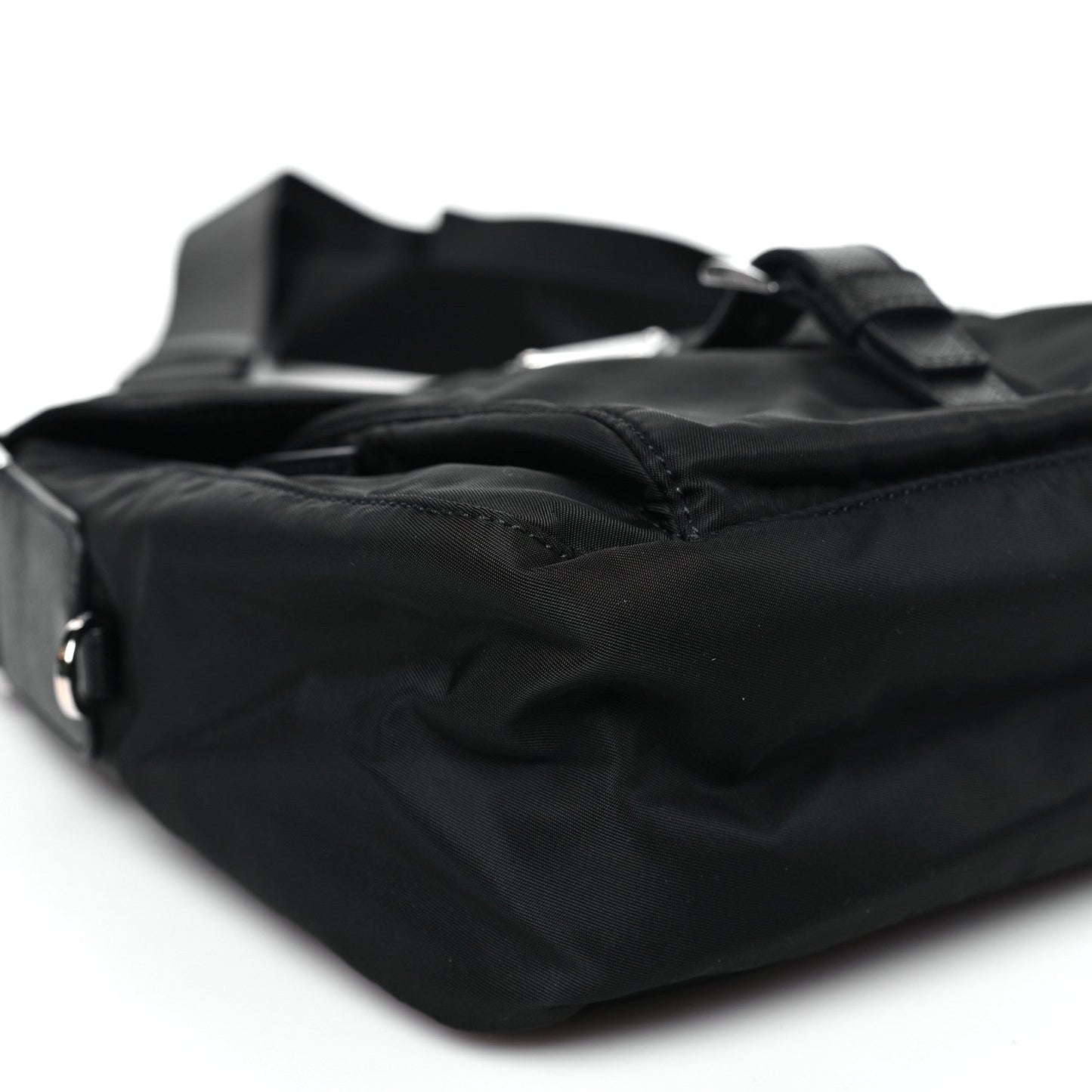 Re-Nylon Vela Saffiano Pocket Single Buckle Messenger Shoulder Bag Black