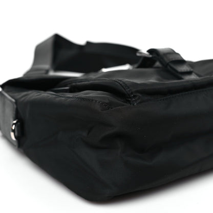 Re-Nylon Vela Saffiano Pocket Single Buckle Messenger Shoulder Bag Black