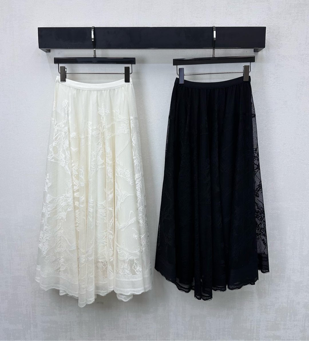 CD Lace Mesh Midi Skirt Ivory Polyester 350177