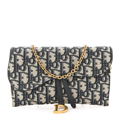 Oblique Saddle Chain Long Wallet Blue