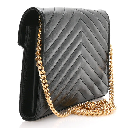 Grain De Poudre Matelasse Chevron Monogram Chain Wallet Black
