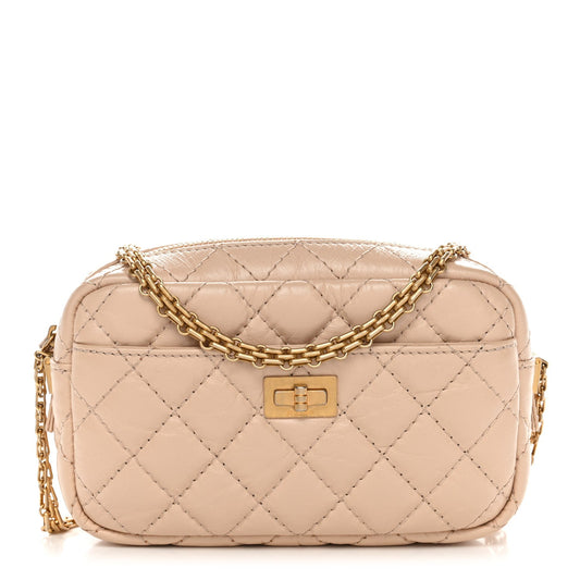 Aged Calfskin Quilted Mini Reissue Camera Case Beige Clair
