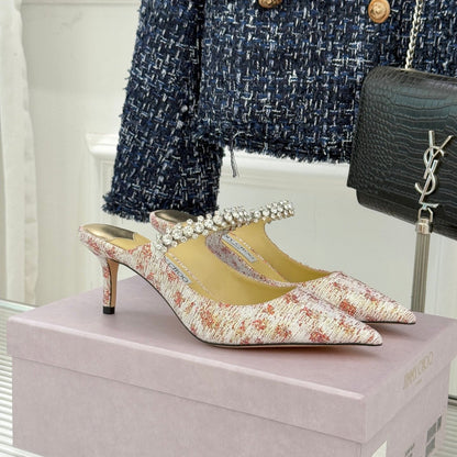 Jimmy Choo Classic Diamond Chain Point Toe Mules Light Pink Sheepskin 573547