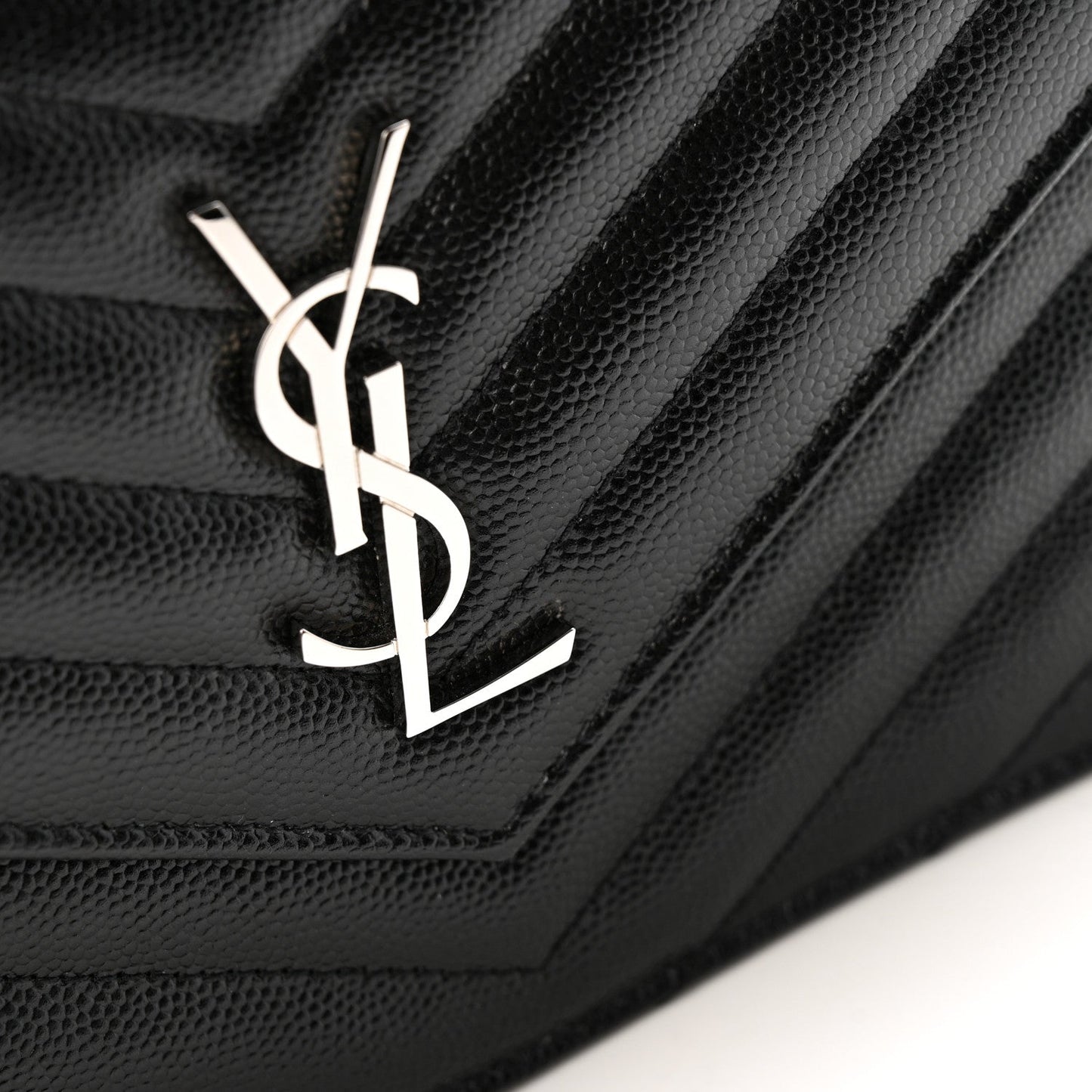 Grain De Poudre Matelasse Chevron Monogram Envelope Chain Wallet Black