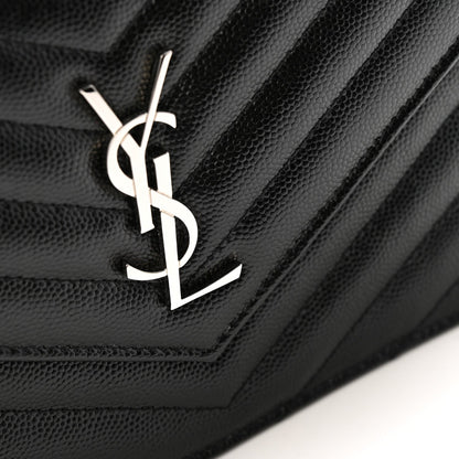 Grain De Poudre Matelasse Chevron Monogram Envelope Chain Wallet Black