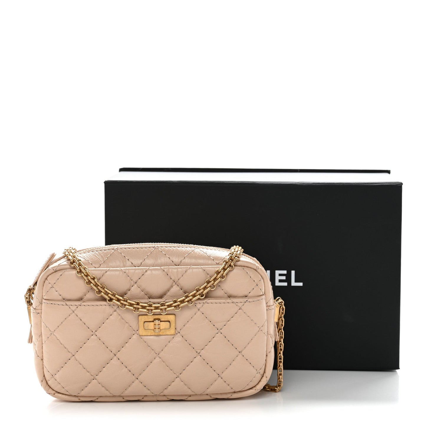 Aged Calfskin Quilted Mini Reissue Camera Case Beige Clair