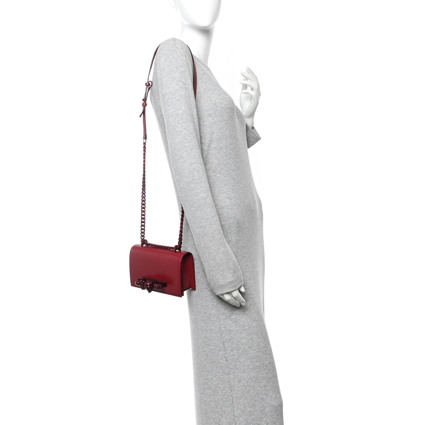 Calfskin Mini Jeweled Knuckle Satchel Red