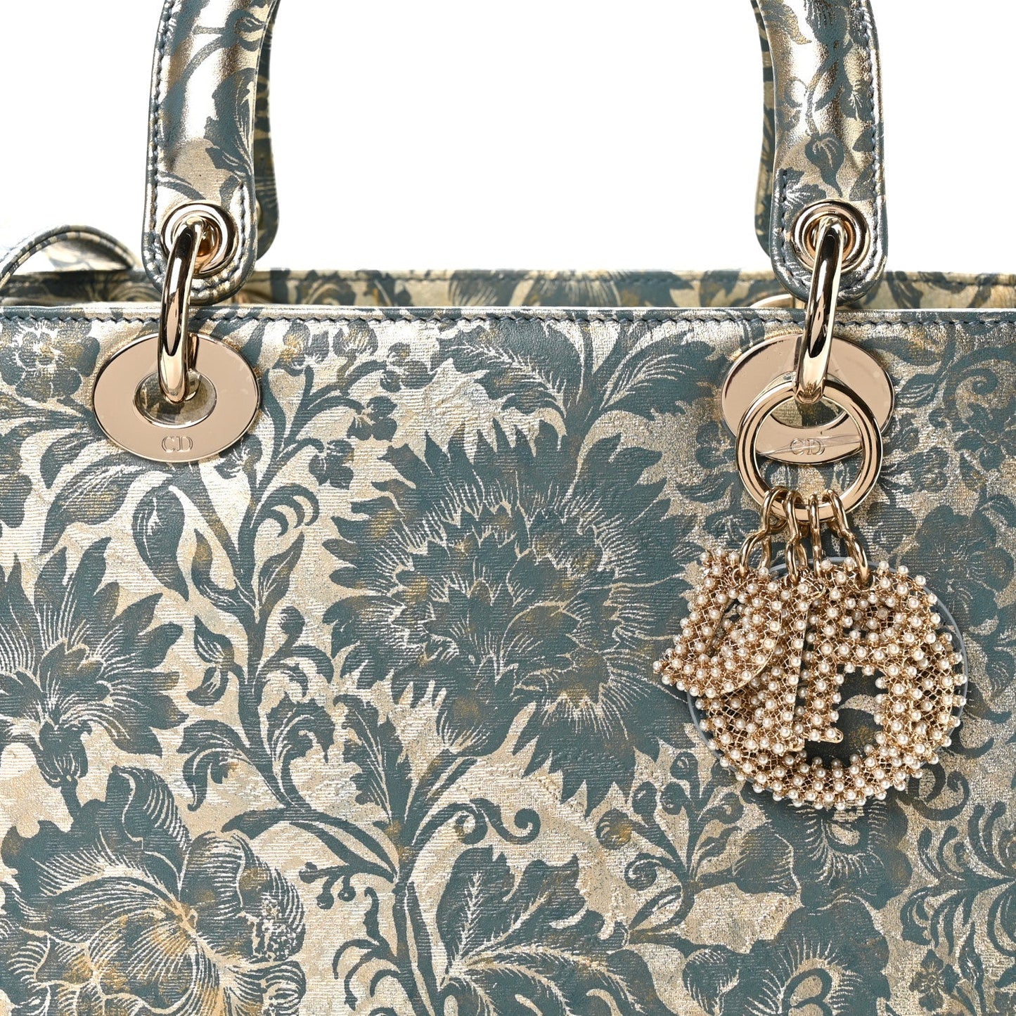 Metallic Lambskin Medium Brocart Lady Dior Metal Blue