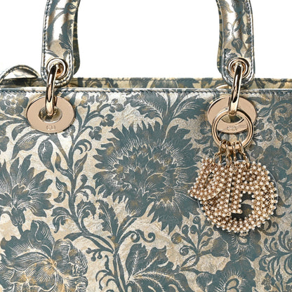 Metallic Lambskin Medium Brocart Lady Dior Metal Blue