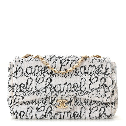 Sequin Logo Medium Flap White Black