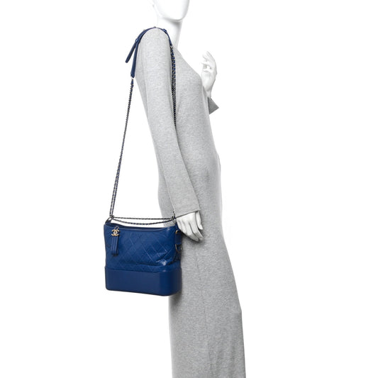 Patent Goatskin Quilted Medium Gabrielle Hobo Blue